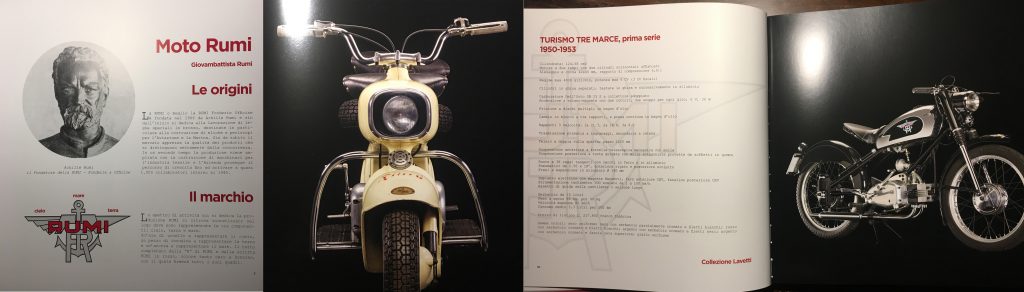 Moto Rumi - Rumi Motorbikes. Alcune immagini tratte dal libro raffigurano un formichino, un turismo e testo a corredo